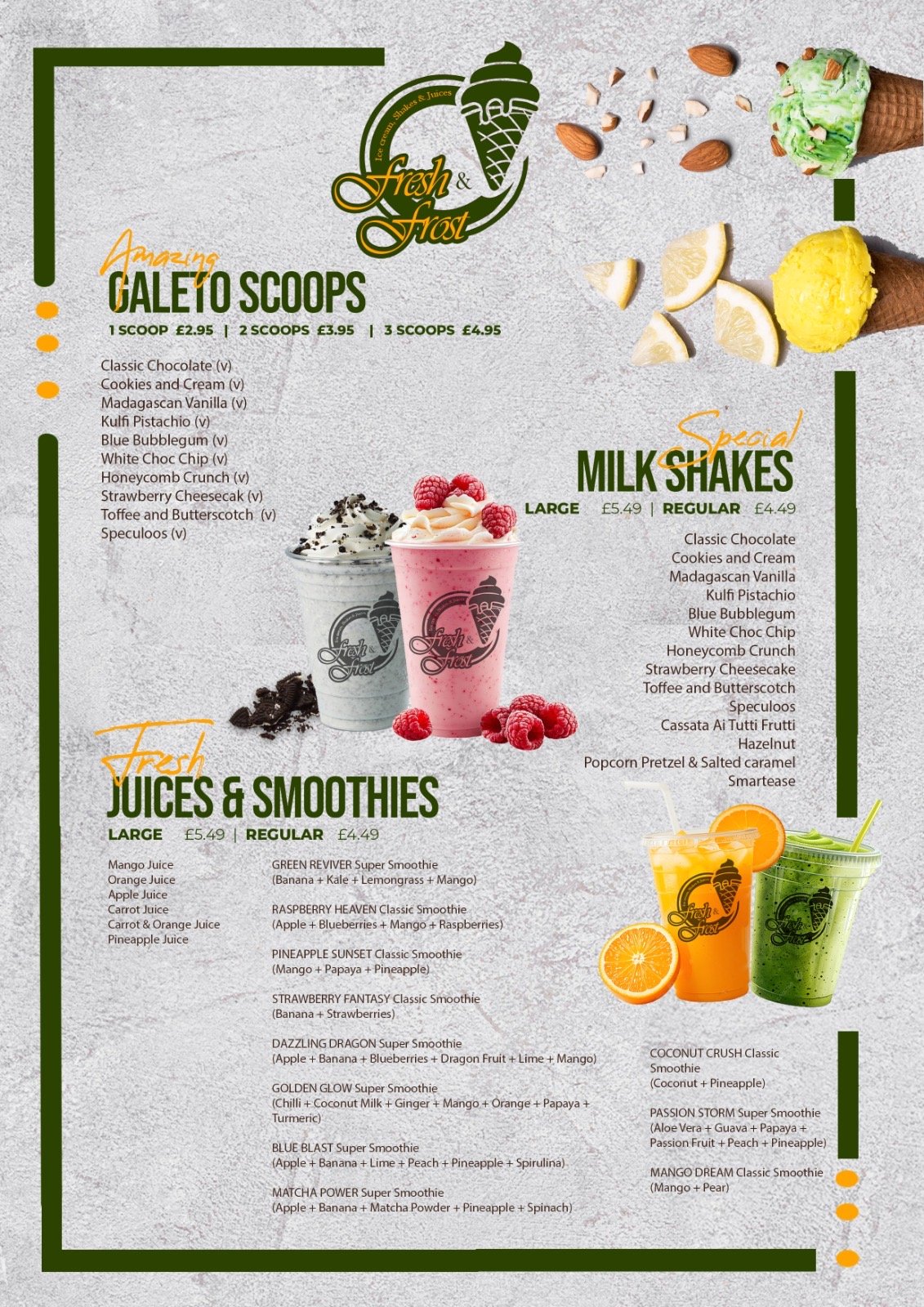 Fresh & Frost — Gelato & Shakes — Menu Design by Norvanta Studio